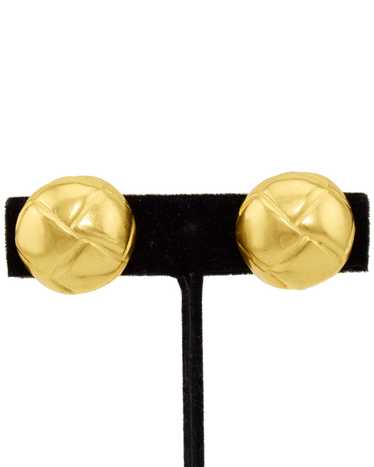 Chanel Gold Quilted Clip On Earrings - image 1