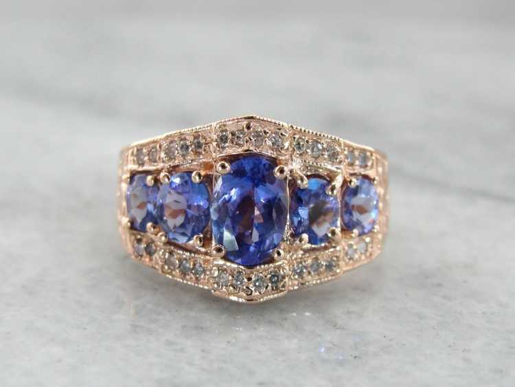 Vintage Inspired Tanzanite and Diamond Ring Craft… - image 1