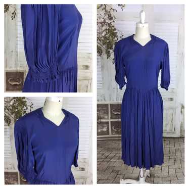 Original 1930s Rayon Crepe Vintage Blue Day Dress - image 1