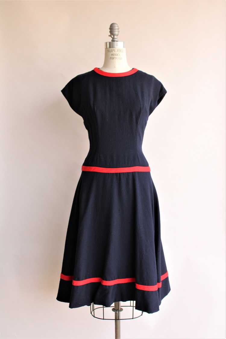Vintage 1950s 1960s Navy Blue Wool Dress - image 1
