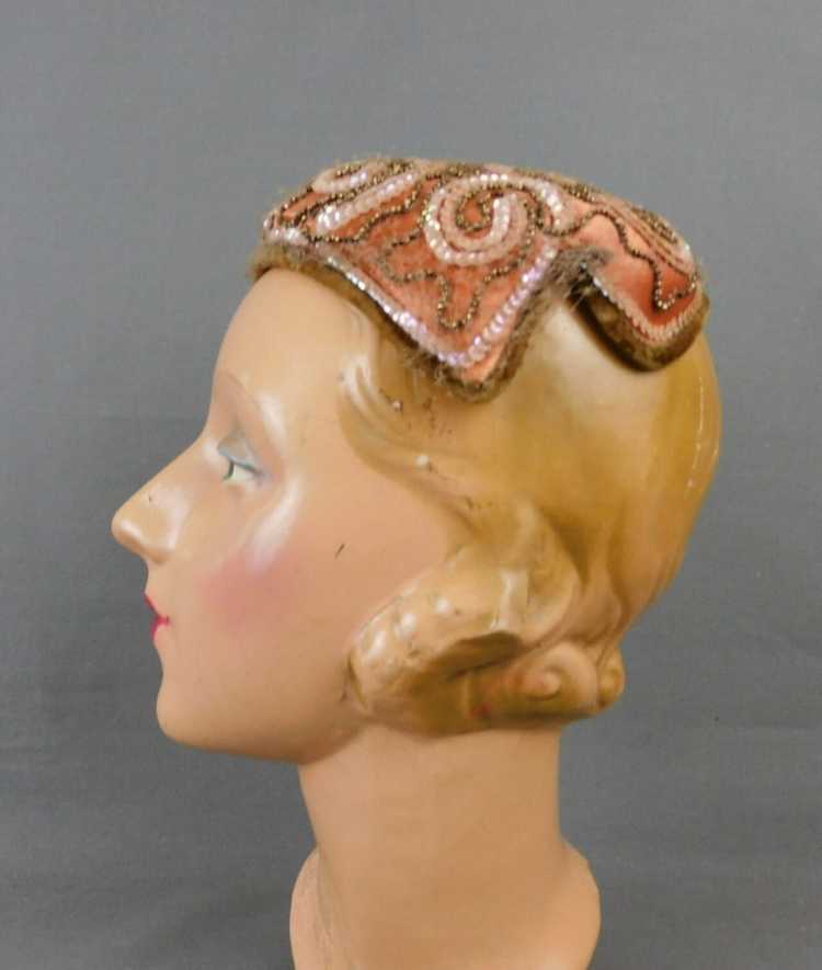 Vintage Beaded and Sequin Brown Satin Evening Hat… - image 4