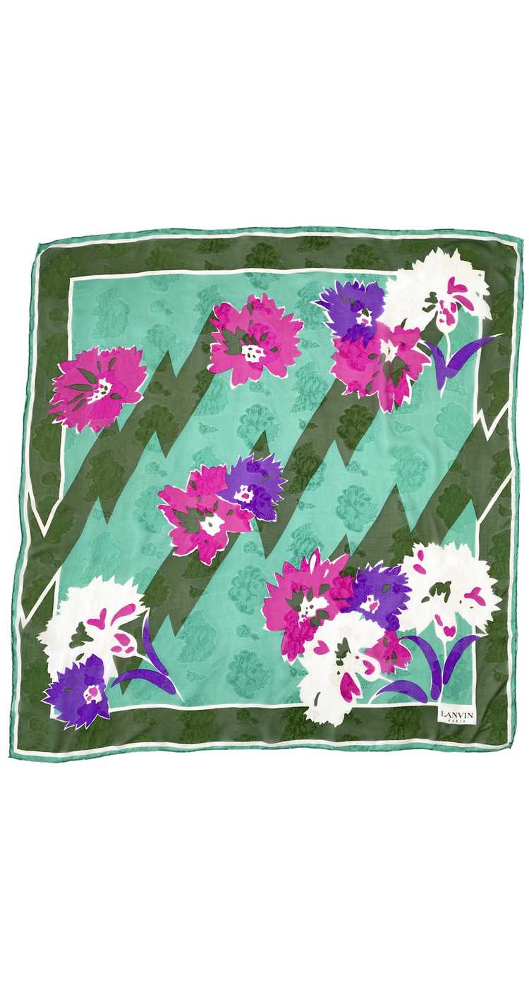 Lanvin 1980s Green Floral Jacquard Silk Chiffon S… - image 1