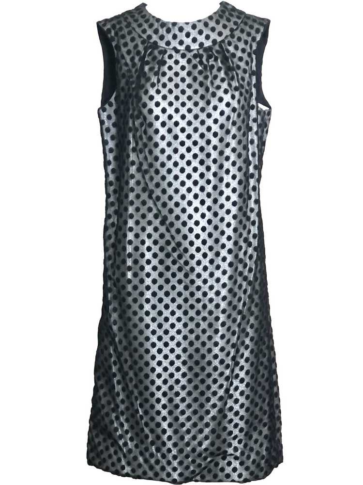 60s Dress Black Polka Dot Over Silver Lurex Sheath - image 1