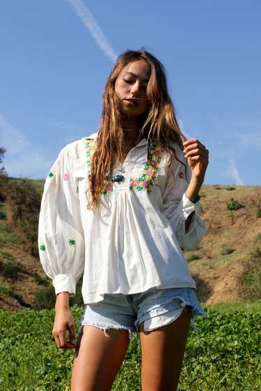 1970s Salvadorian Hand Embroidered Peasant Blouse