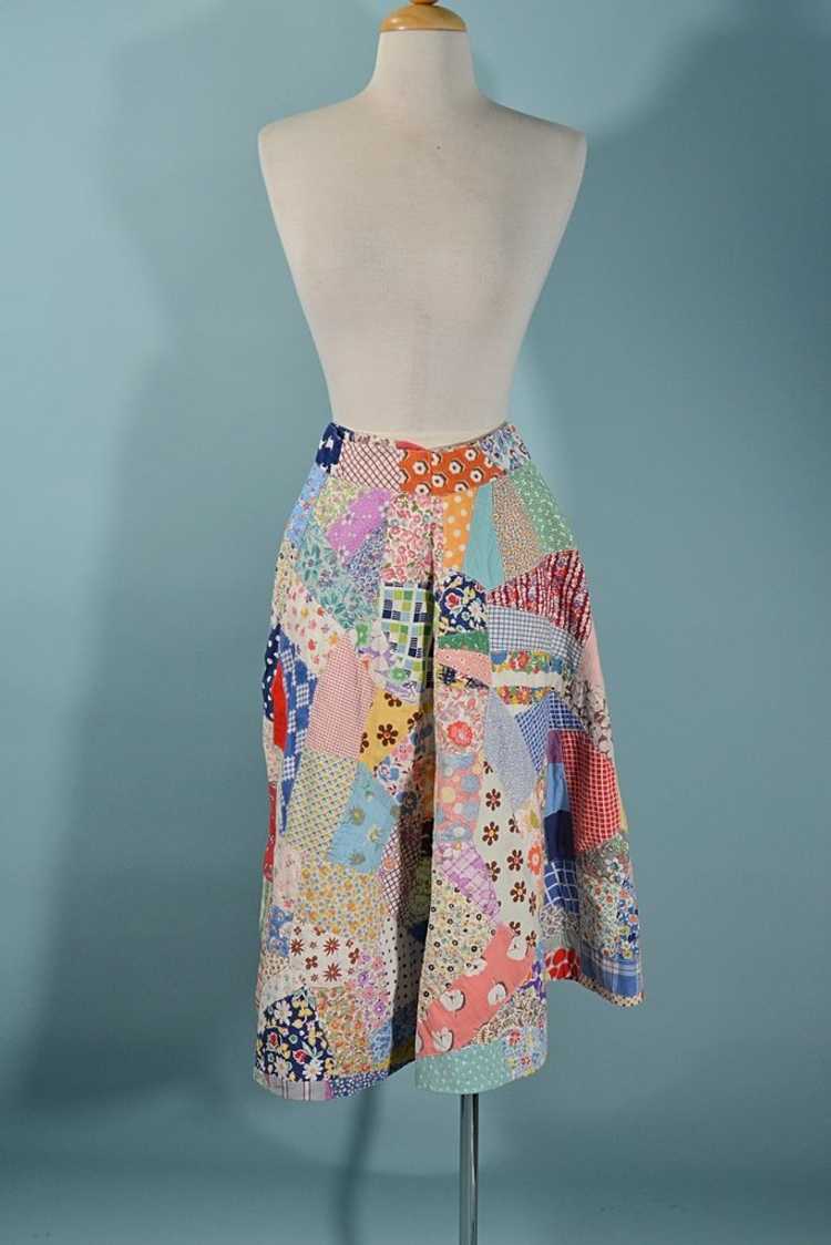Vintage 60s Patchwork Skirt, 30s Feed Sack Quit S… - image 3