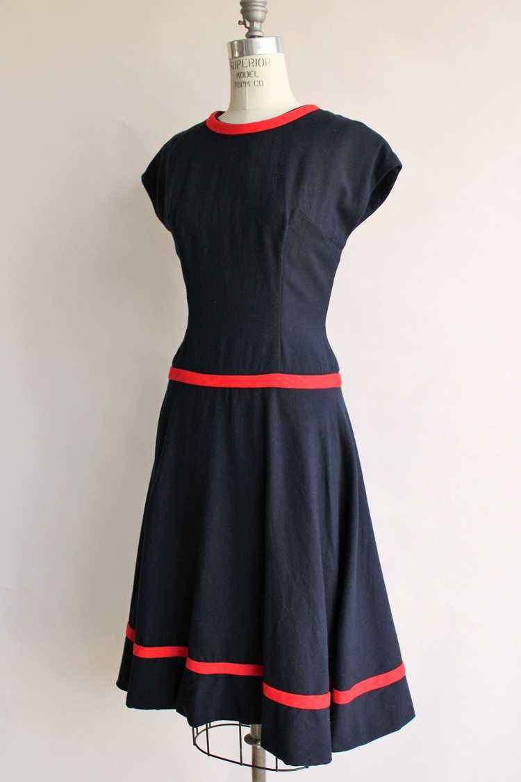 Vintage 1950s 1960s Navy Blue Wool Dress - image 9