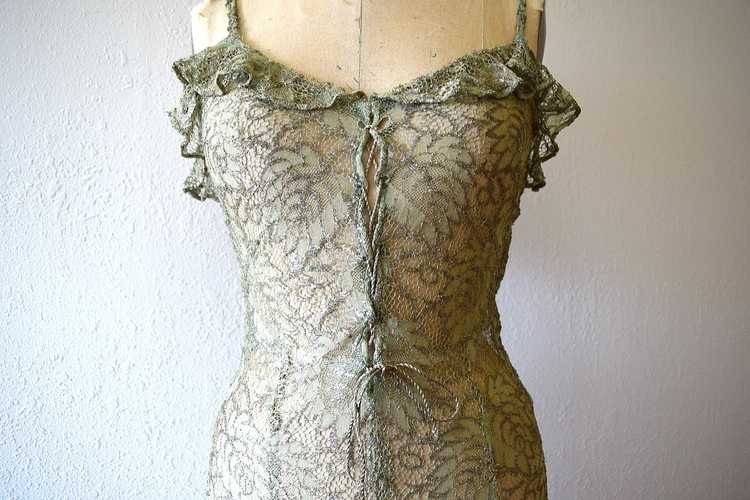1930s green lace and gold lame gown . vintage 30s… - image 3