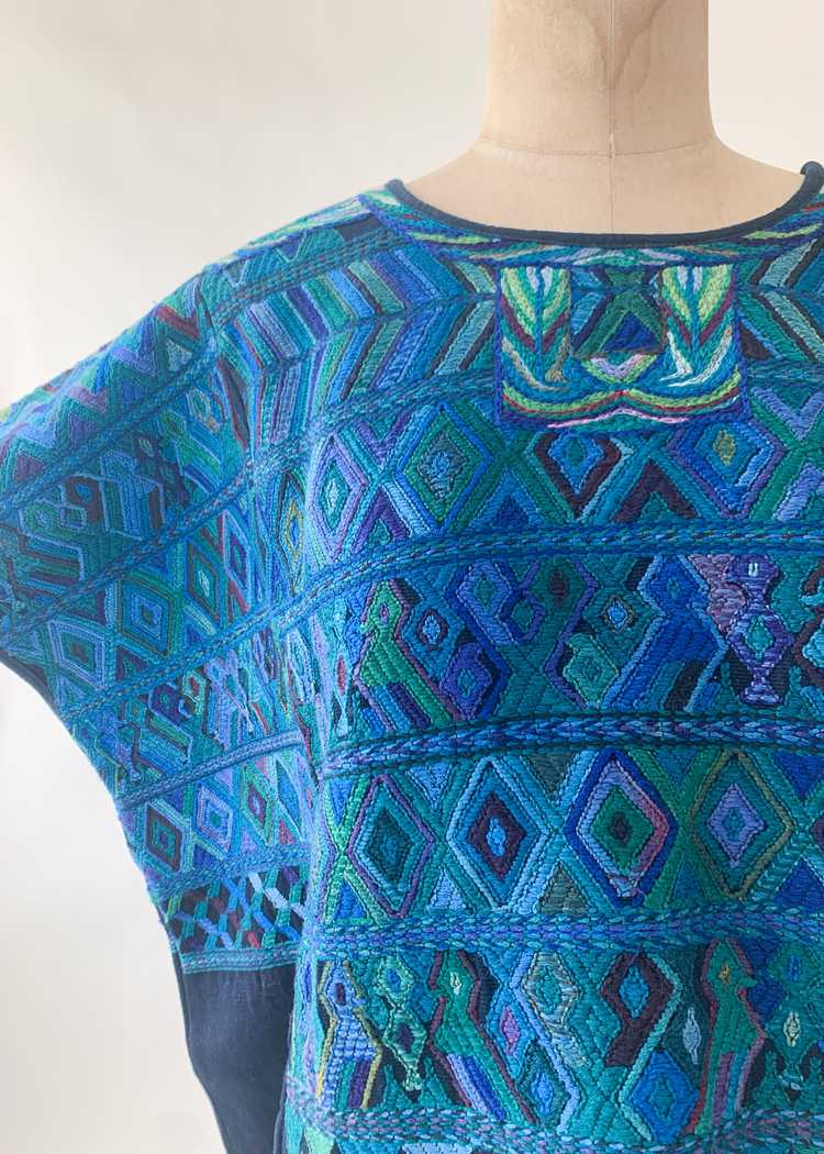 Vintage 1960s Blue Embroidered Huipil - image 2