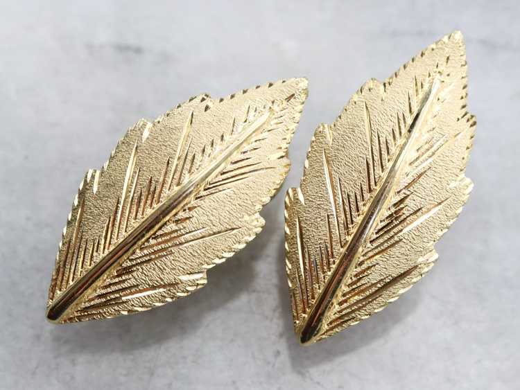 Vintage Gold Leaf Stud Earrings - image 4