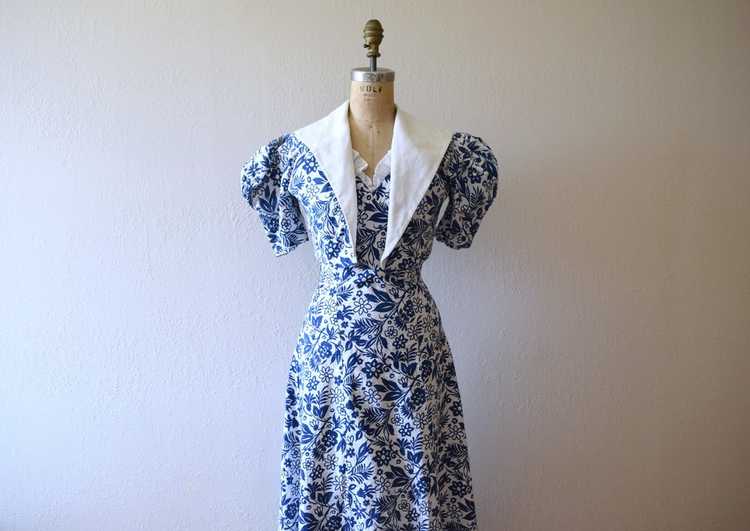 1930s cotton gown and bolero . vintage 30s dress - image 1