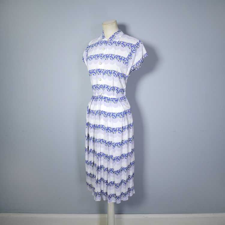 40s BLUE WHITE AND GREY TEA / SHIRT DRESS WITH SC… - image 12