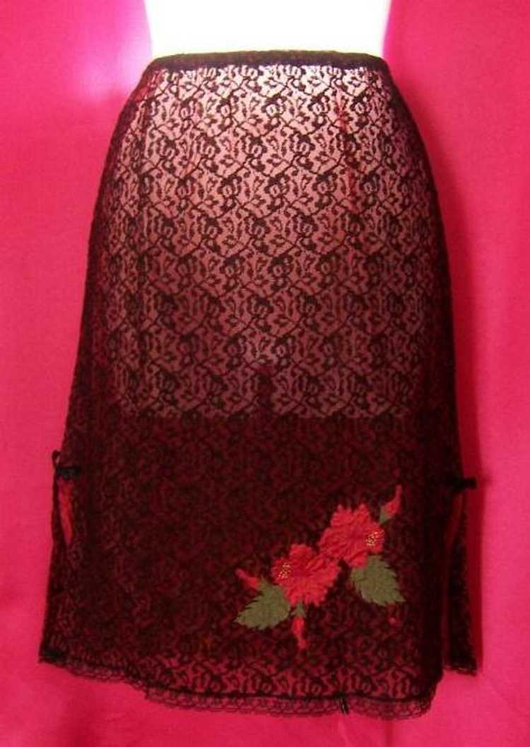 Vintage ILLUSION LACE w/ Red Chiffon Half Slip S - image 1