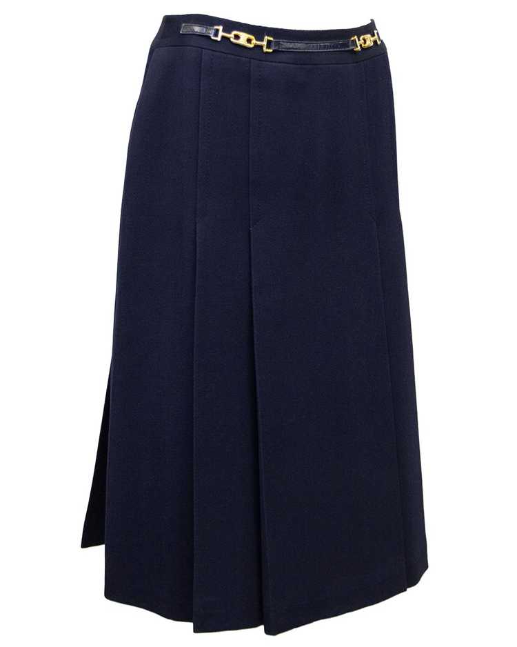 Celine Navy Wool Gabardine Pleated Skirt - image 1