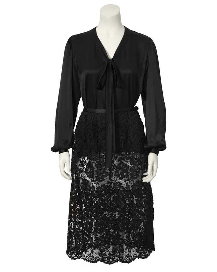 Yves Saint Laurent Black Satin Tie Top and Lace S… - image 2
