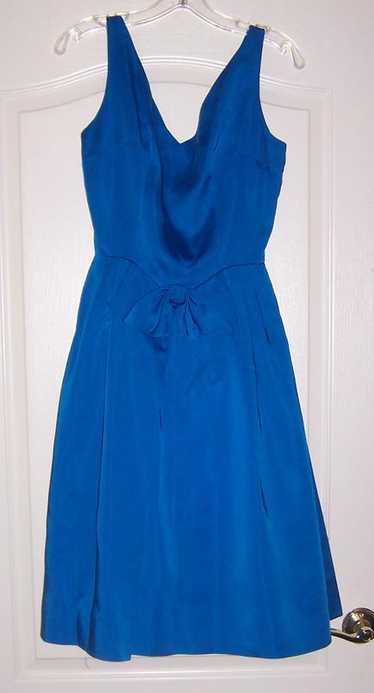Brilliant Teal Blue Satin 50s Party Dress 34-36