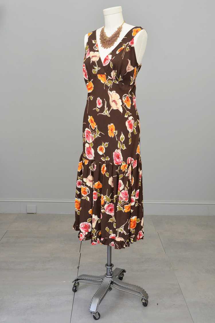 1970s or 90s doing 30s Brown Floral Print Bias St… - image 4