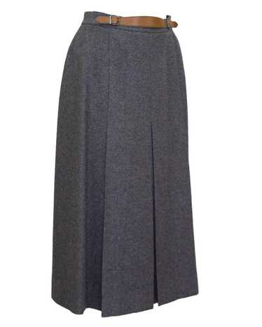 Hermes Grey Wool Skirt with Leather Detail - image 1