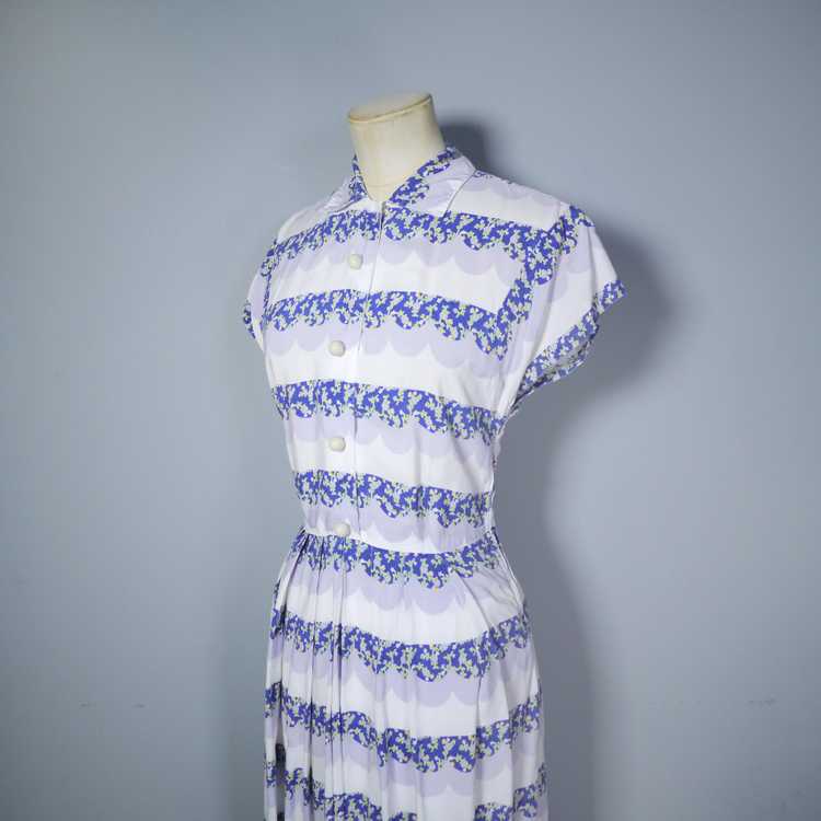 40s BLUE WHITE AND GREY TEA / SHIRT DRESS WITH SC… - image 13