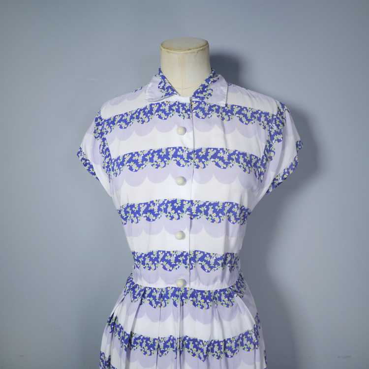 40s BLUE WHITE AND GREY TEA / SHIRT DRESS WITH SC… - image 7