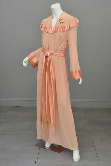 1930s Peach Crepe Satin Ruffle Glamorous Robe - Call … - Gem