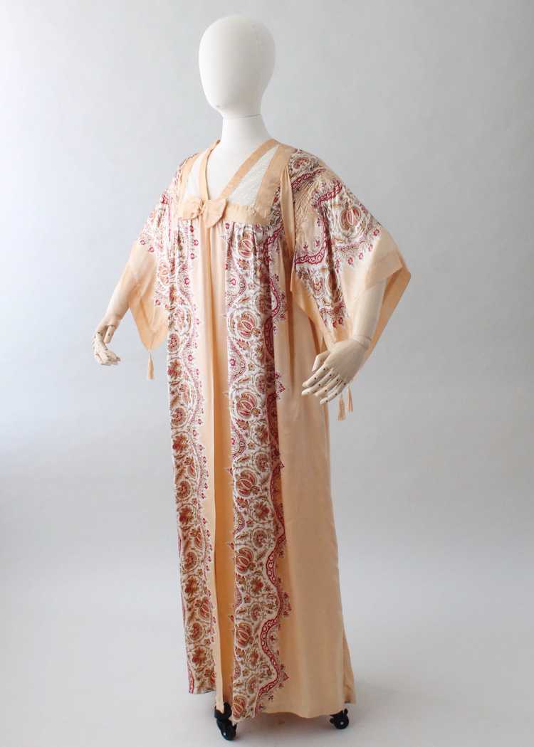 Vintage 1920s Printed Silk Robe with Tassels - image 4