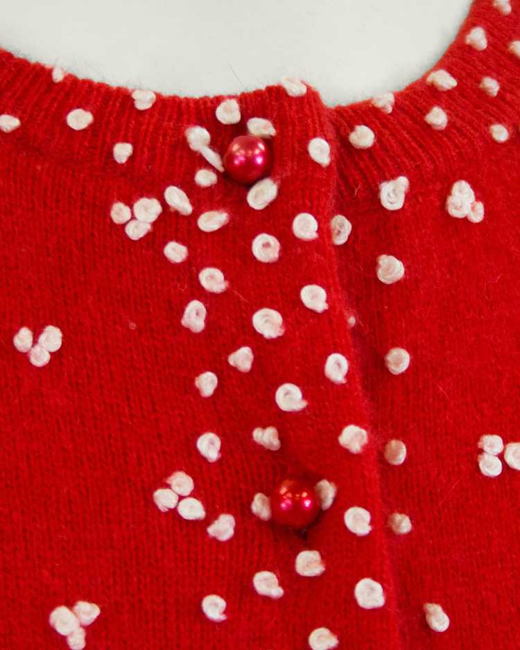 Red Knit Cardigan with French Knot Details - image 4