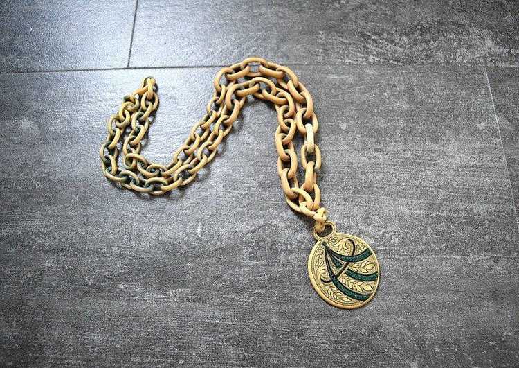1930s celluloid necklace . vintage 30s chain pend… - image 1