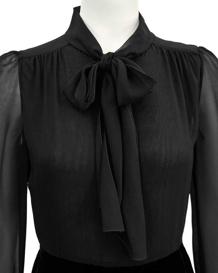 Valentino Black Chiffon and Velvet Dress Shirt Dr… - image 4