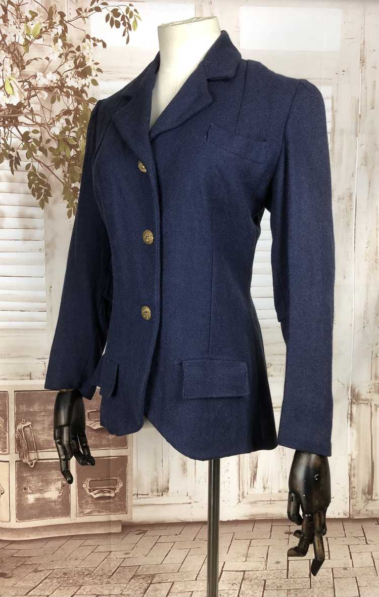 Original 1930s 30s Vintage Navy Blue Wool Jacket … - image 6