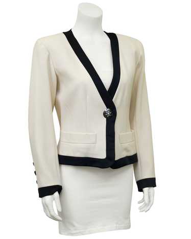Yves Saint Laurent Cream Cropped Jacket with Blac… - image 1