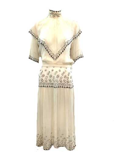 Edwardian Ivory Chiffon Dress with Beautiful Embro