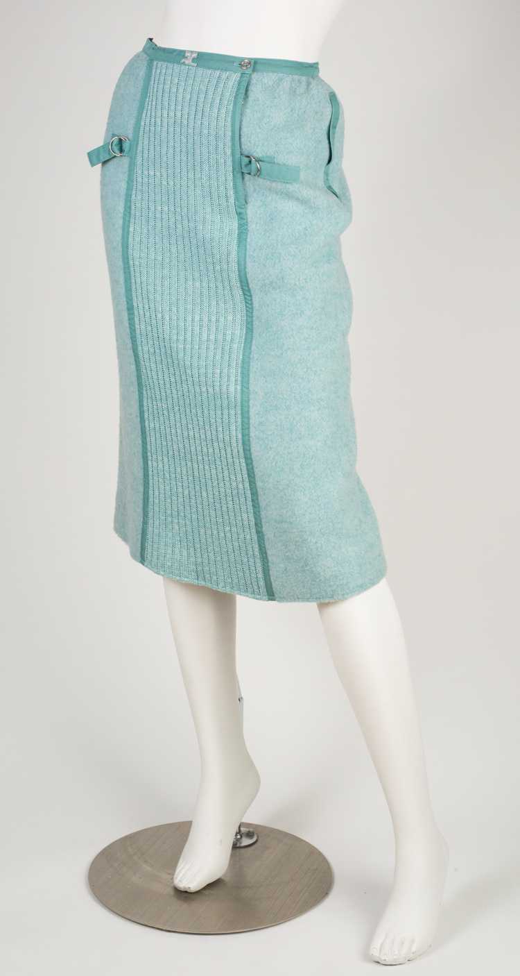 Courrèges 1970s Logo Blue Wool & Knit Skirt - image 4