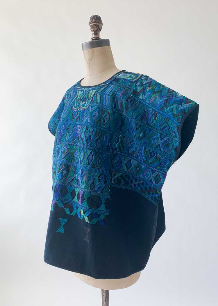 Vintage 1960s Blue Embroidered Huipil - image 3