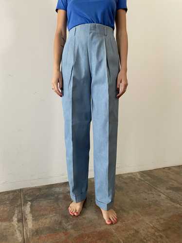 40s Chambray Hollywood Waist Pleated Trouser - image 1