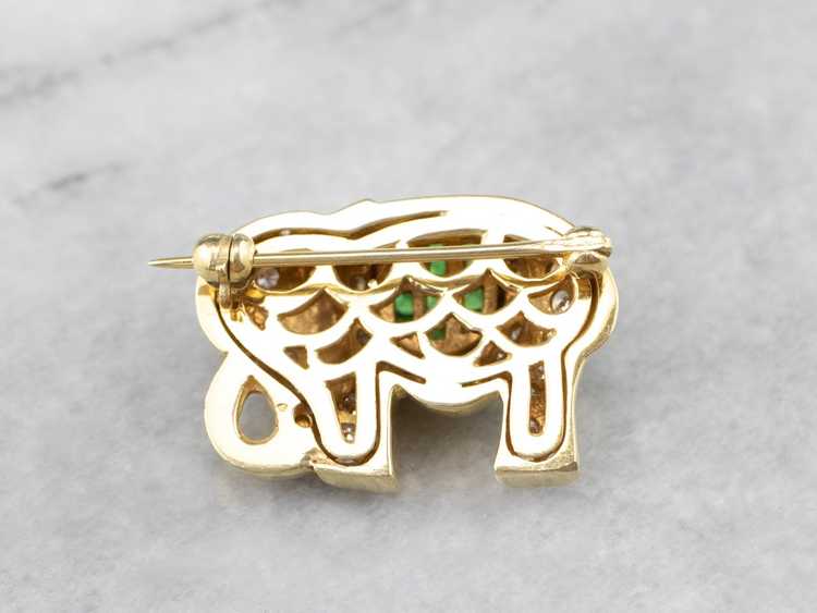 Diamond Tsavorite Garnet Gold Elephant Brooch - image 6