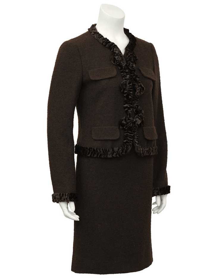 Moschino Brown Wool and Velvet Skirt Suit - image 1