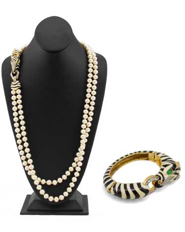 Ciner Double Faux Pearl Necklace & Matching Zebra 