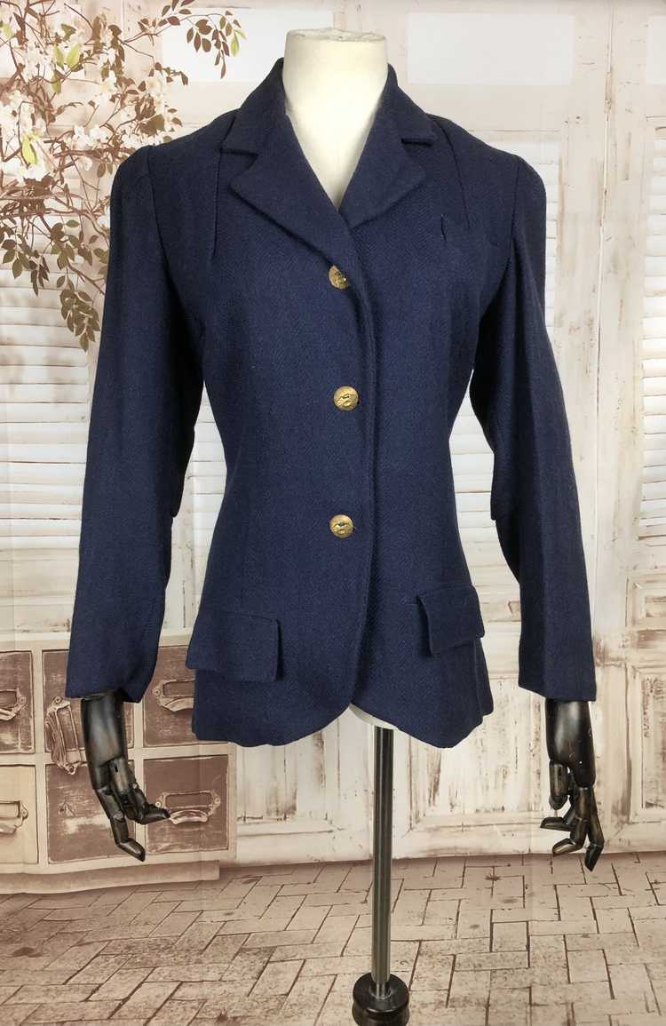 Original 1930s 30s Vintage Navy Blue Wool Jacket … - image 4