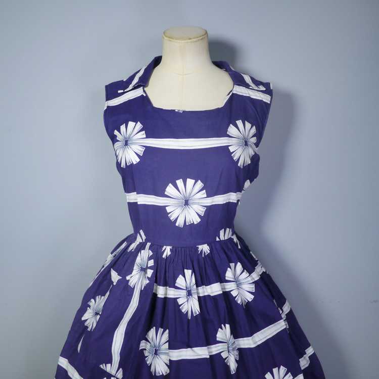 50s BLUE WHITE RIBBON AND BOW PRINT COTTON DAY DR… - image 8