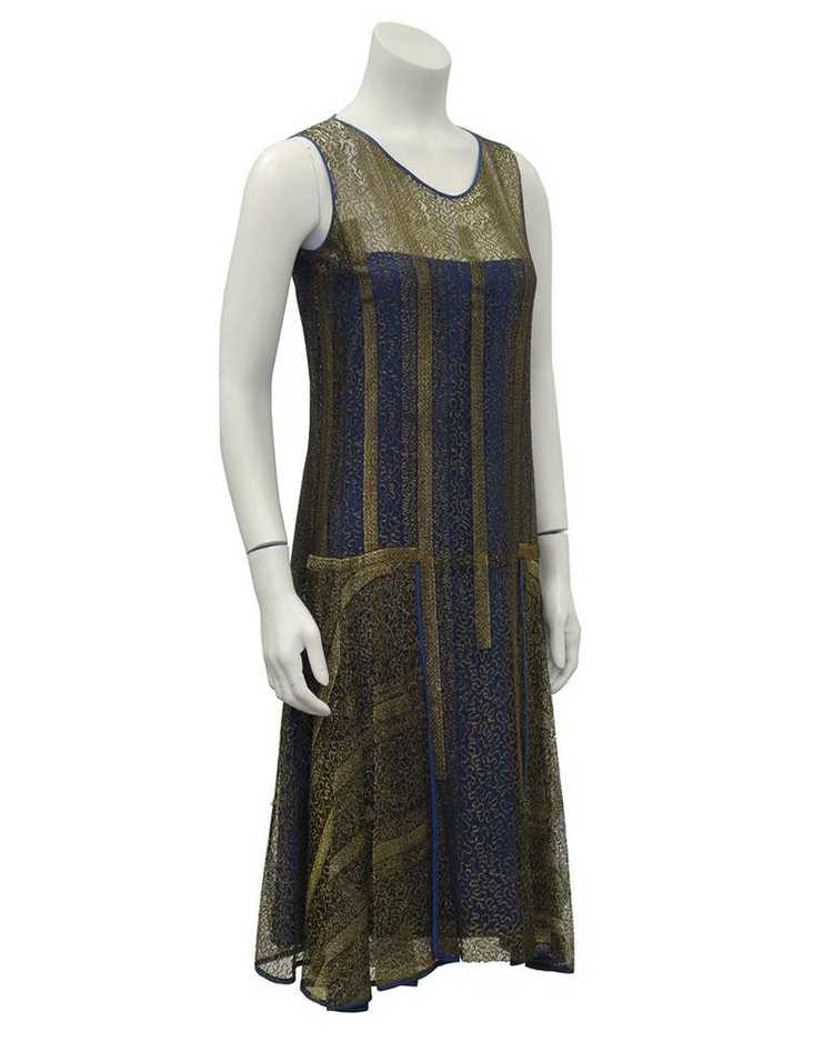 Gold and Navy Lace Art Deco Flapper Dress - image 1