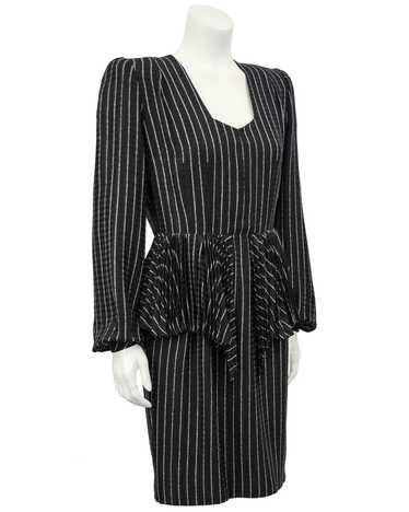 Andre Laug Black Silk Pinstriped Day Dress - image 1
