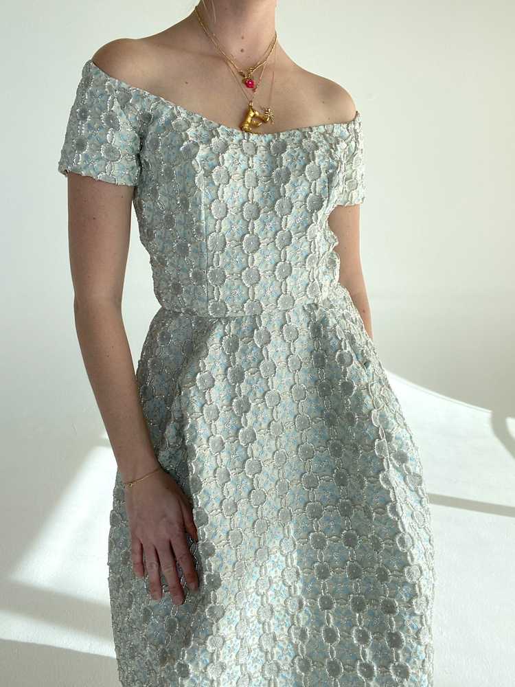 1960's Icy Blue and Silver Brocade Cocktail Dress - image 5