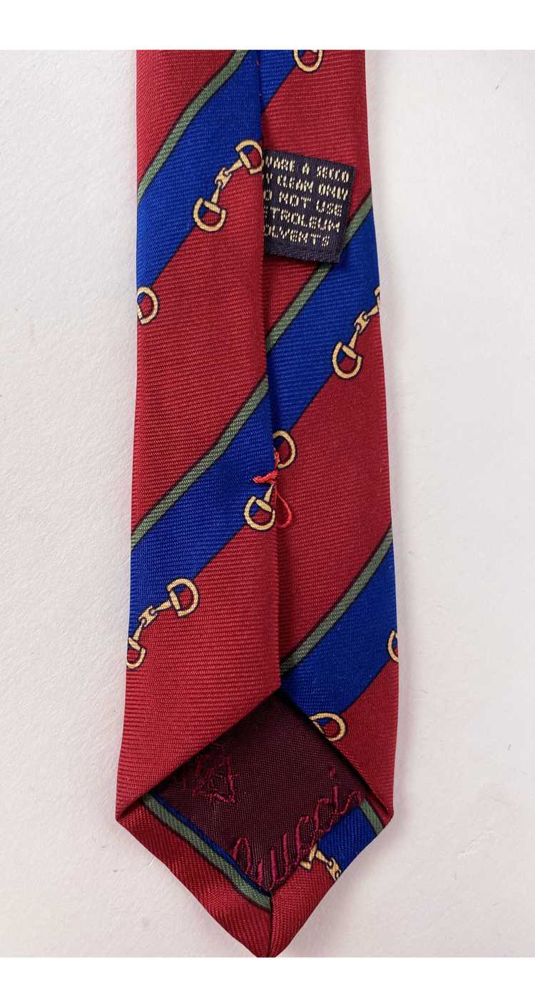 Gucci 1980s Horsebit Red Green and Blue Silk Men's Tie - Gem