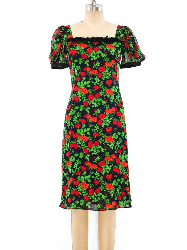Yves Saint Laurent Rose Printed Silk Chiffon Dress - image 1