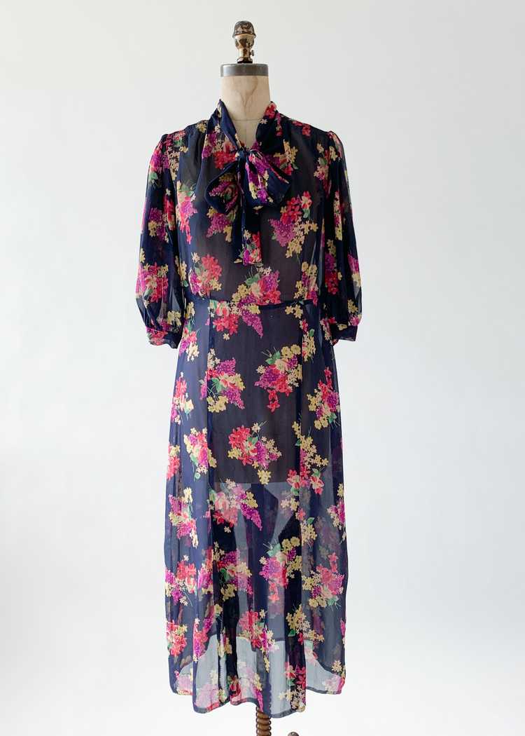 Vintage 1930s Floral Silk Chiffon Dress - image 2