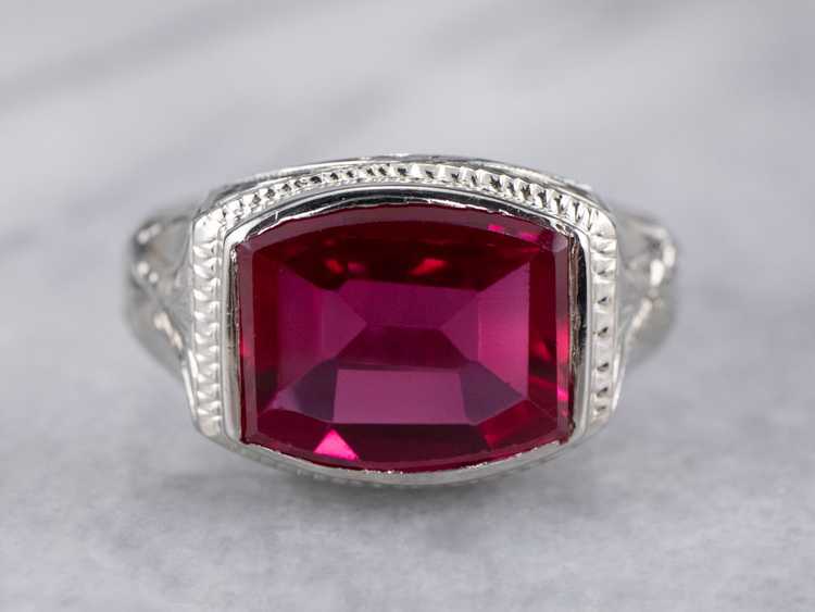 East to West Art Deco Synthetic Ruby White Gold R… - image 2