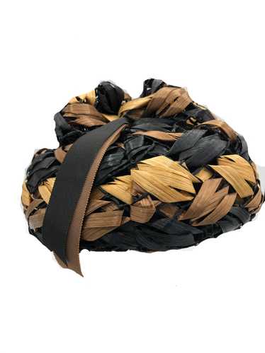 Schiaparelli 60S Black and Brown Raffia Turban