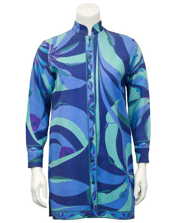 Bessi Blue Silk and Wool Printed 3/4 Length Jacket - image 3