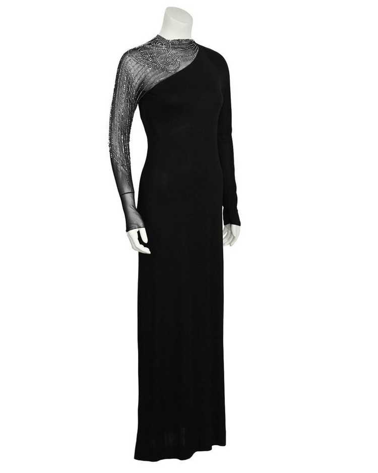 Mollie Parnis Black Gown with Illusion Beaded Sle… - image 1