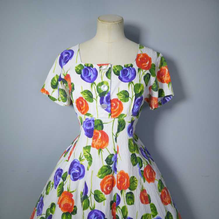 50s 60s PURPLE AND ORANGE FLORAL FIT AND FLARE CO… - image 6